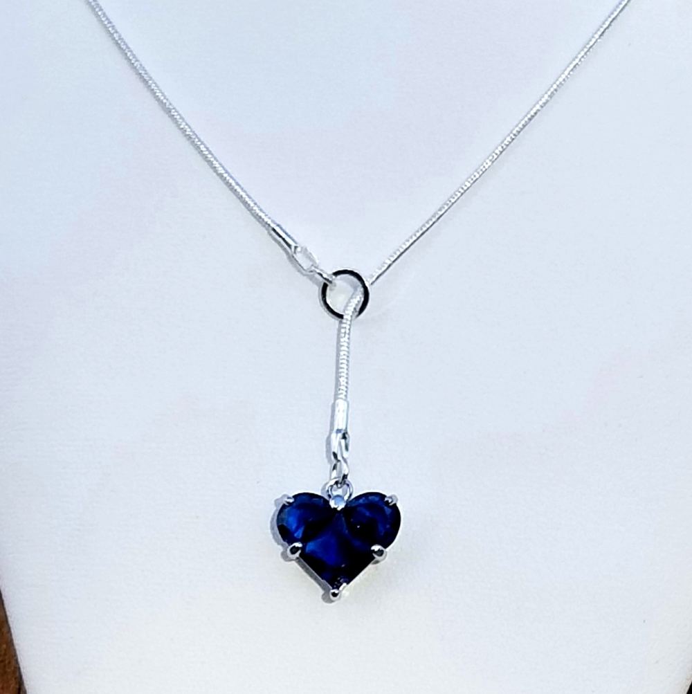 Sterling Silver Sapphire Heart Lariat Necklace September Birthstone Necklace